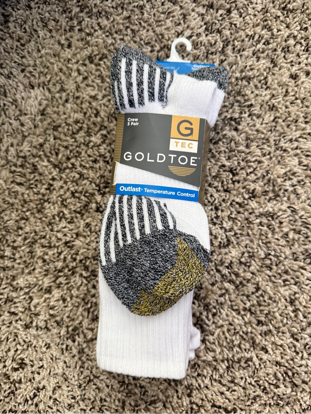 Gold Toe White Crew Athletic Socks with Gray and Gold Accents - 3 Pair